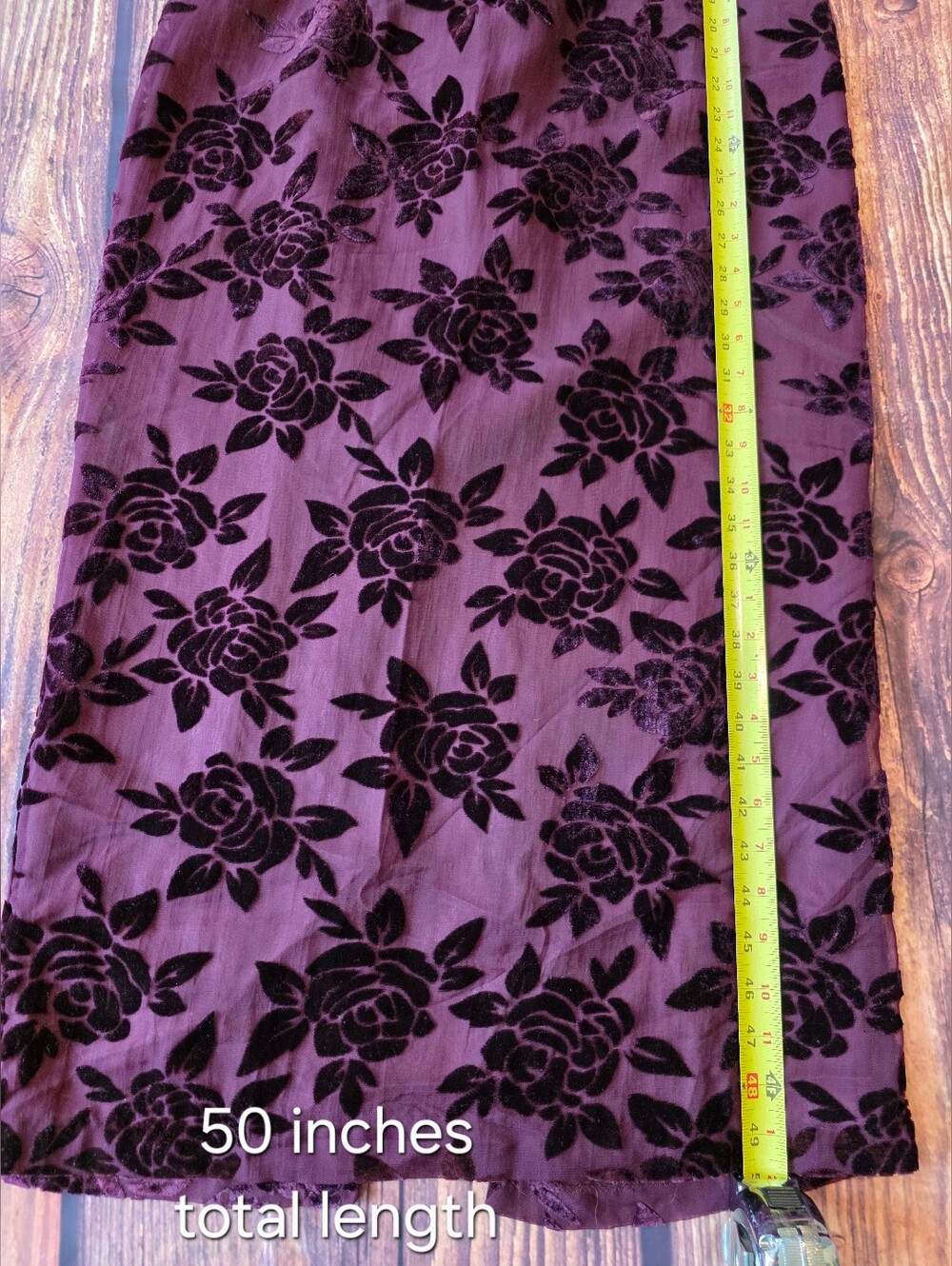 Robbie Bee Vintage Size 10 Velvet Burnout Asian Inspired Maxi Dress Burgundy - Picture 11 of 12